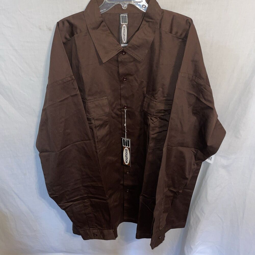 Evolution Men’s Thick Work Shirt Size 5XL Brown Workwear Rugged Comfort NWT